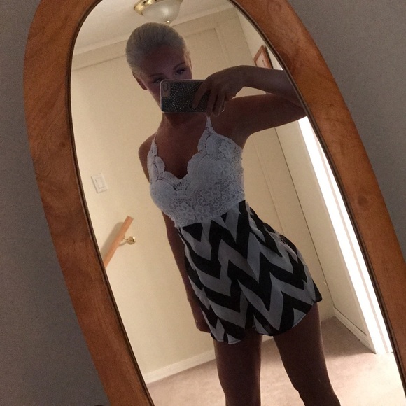 Dresses & Skirts - Black & White Lace Chevron Romper✨